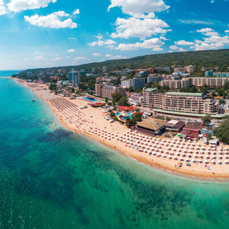 Luchtfoto van Gouden zand beach resort, dichtbij Varna, Bulgarije