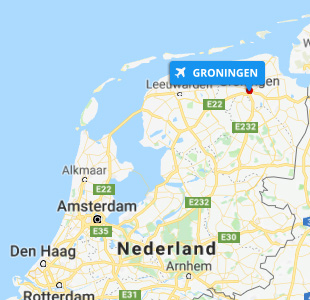 Kaart van Nederland met luchthaven Groningen