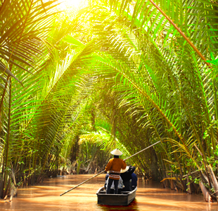 Bootje varen in de jungle van Vietnam